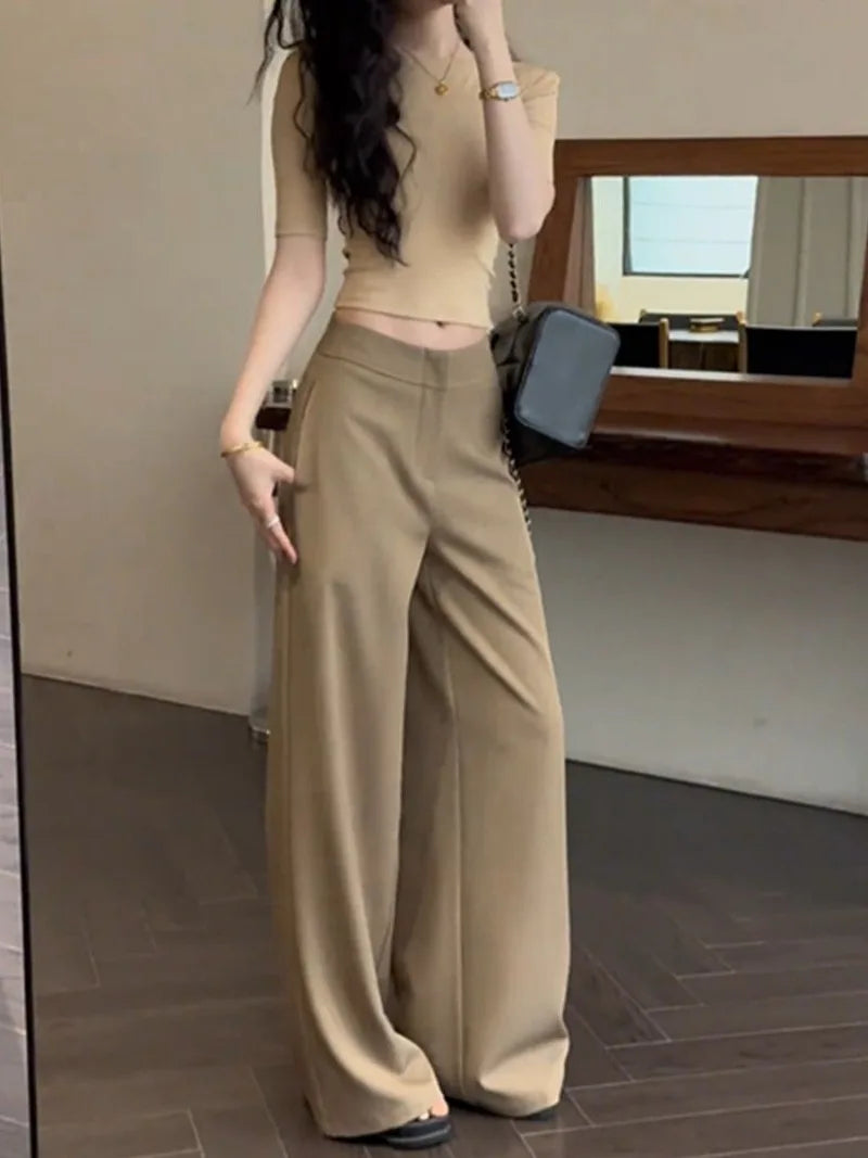 Old Money Trousers Women .High Waist Wide Leg Straight Pants, Spring Fall Tailored Drag Flare Trousers, Elegant Fluid Drap