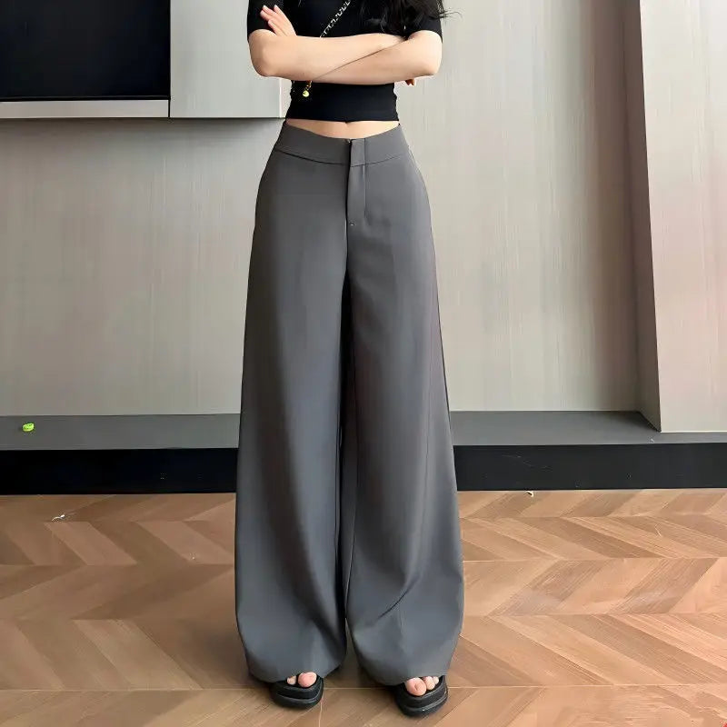 Old Money Trousers Women .High Waist Wide Leg Straight Pants, Spring Fall Tailored Drag Flare Trousers, Elegant Fluid Drap