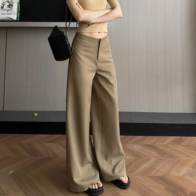 Old Money Trousers Women .High Waist Wide Leg Straight Pants, Spring Fall Tailored Drag Flare Trousers, Elegant Fluid Drap