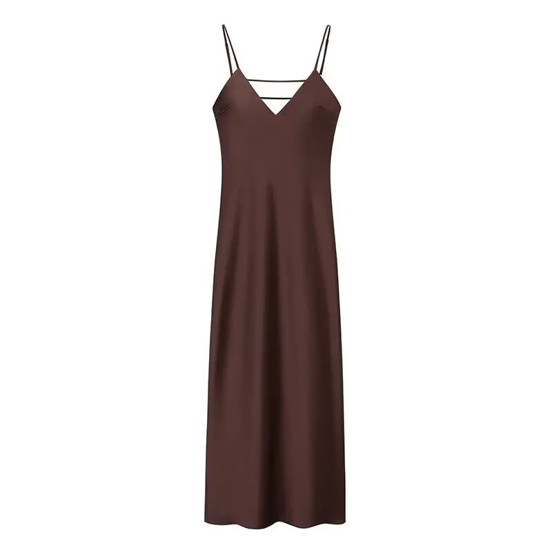 HH Women Summer Yellow Stain V Neck Sling Dress Elegant Sleeveless Loose Maxi ,Ladies Party Holiday Dresses