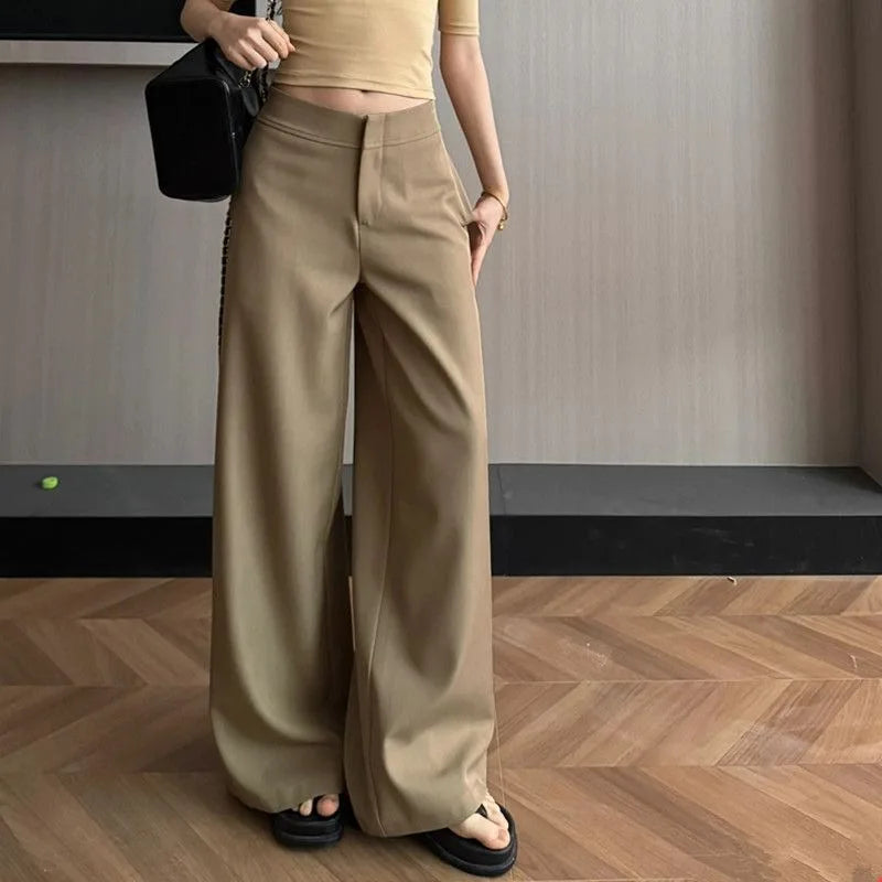Old Money Trousers Women .High Waist Wide Leg Straight Pants, Spring Fall Tailored Drag Flare Trousers, Elegant Fluid Drap
