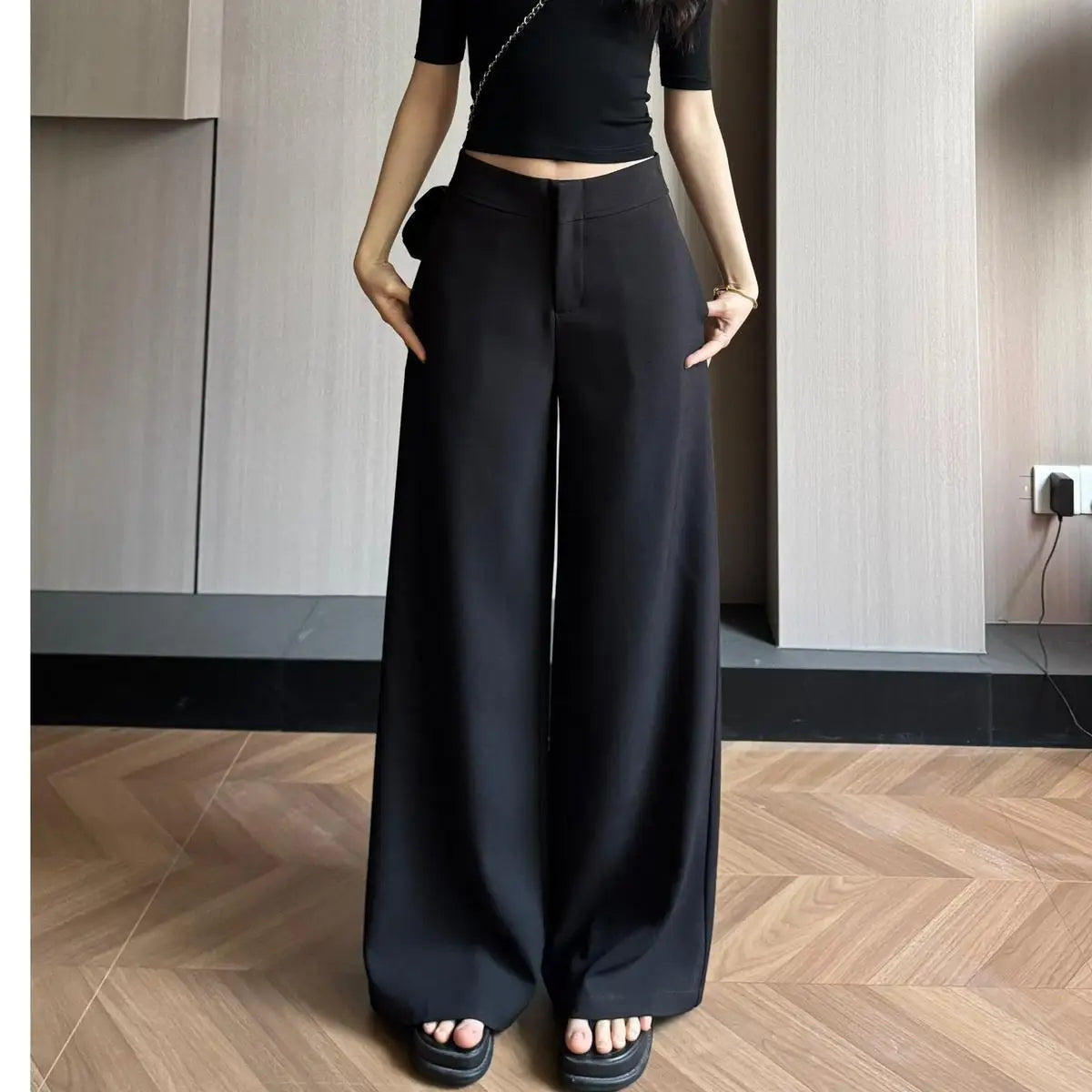 Old Money Trousers Women .High Waist Wide Leg Straight Pants, Spring Fall Tailored Drag Flare Trousers, Elegant Fluid Drap