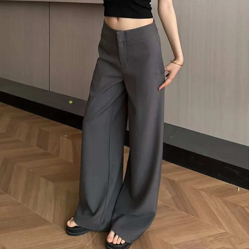 Old Money Trousers Women .High Waist Wide Leg Straight Pants, Spring Fall Tailored Drag Flare Trousers, Elegant Fluid Drap