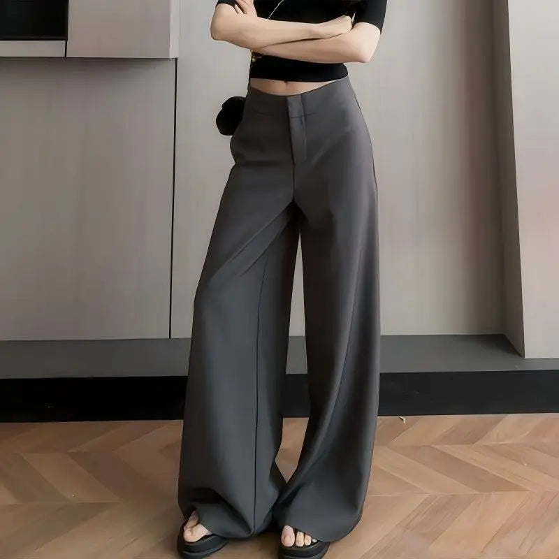 Old Money Trousers Women .High Waist Wide Leg Straight Pants, Spring Fall Tailored Drag Flare Trousers, Elegant Fluid Drap