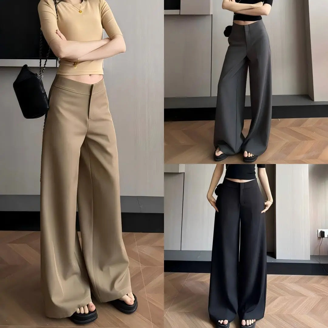 Old Money Trousers Women .High Waist Wide Leg Straight Pants, Spring Fall Tailored Drag Flare Trousers, Elegant Fluid Drap