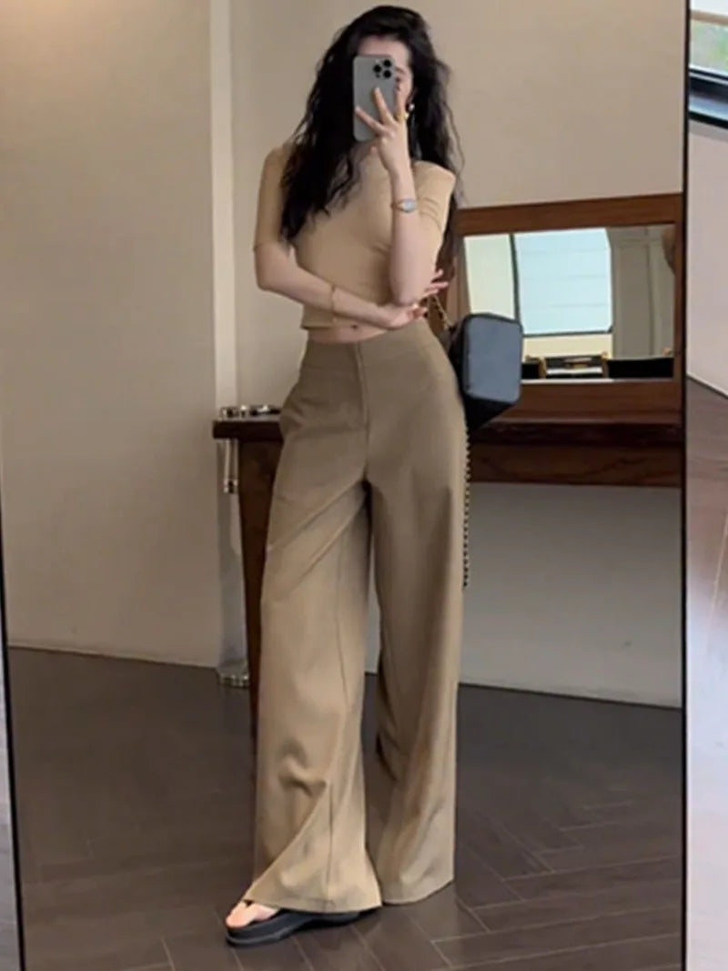 Old Money Trousers Women .High Waist Wide Leg Straight Pants, Spring Fall Tailored Drag Flare Trousers, Elegant Fluid Drap