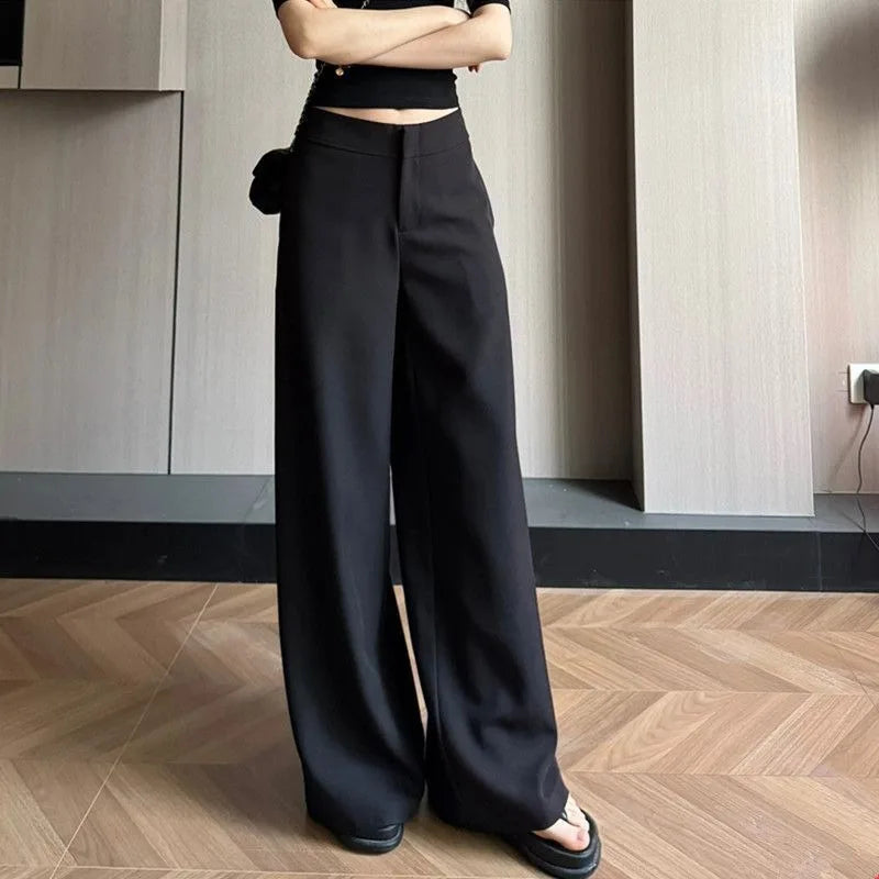 Old Money Trousers Women .High Waist Wide Leg Straight Pants, Spring Fall Tailored Drag Flare Trousers, Elegant Fluid Drap