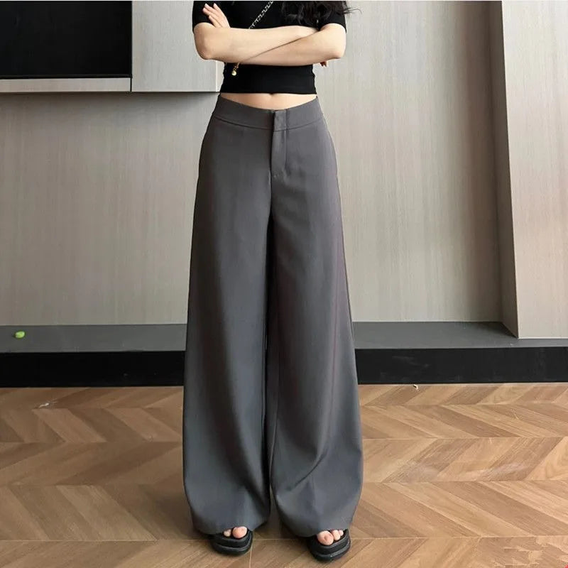 Old Money Trousers Women .High Waist Wide Leg Straight Pants, Spring Fall Tailored Drag Flare Trousers, Elegant Fluid Drap