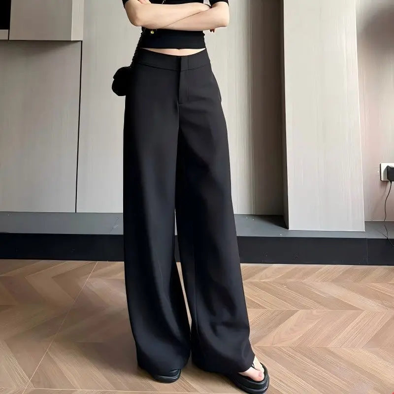 Old Money Trousers Women .High Waist Wide Leg Straight Pants, Spring Fall Tailored Drag Flare Trousers, Elegant Fluid Drap