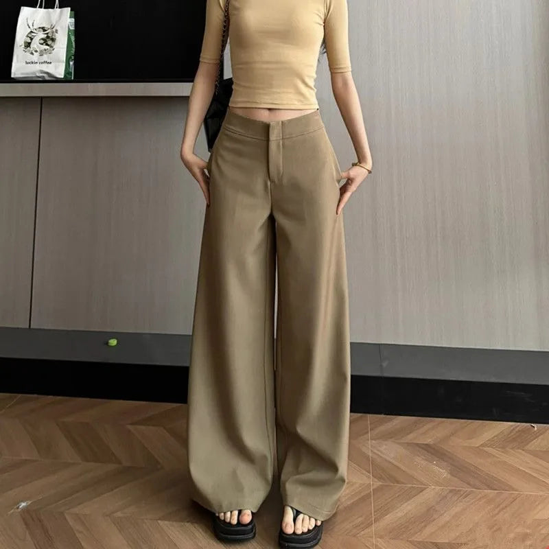 Old Money Trousers Women .High Waist Wide Leg Straight Pants, Spring Fall Tailored Drag Flare Trousers, Elegant Fluid Drap