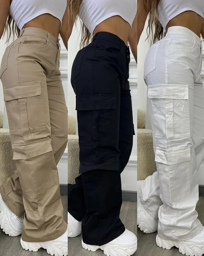 CPSYMYM Women's Pants Autumn  High Waist Pocket Design Solid Color Casual Dialy Long Cargo Pants Y2K Streetwear
