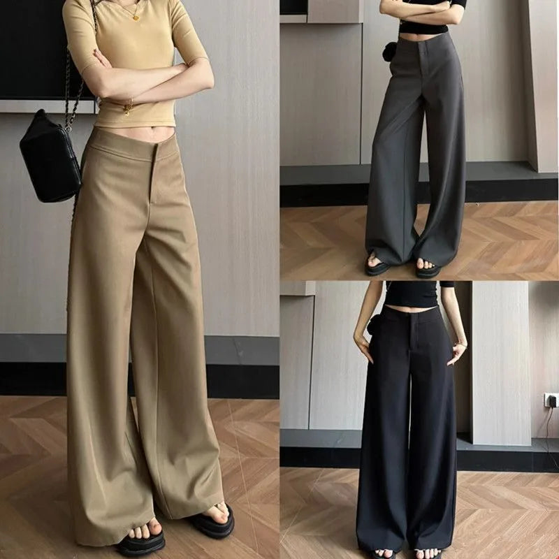 Old Money Trousers Women .High Waist Wide Leg Straight Pants, Spring Fall Tailored Drag Flare Trousers, Elegant Fluid Drap