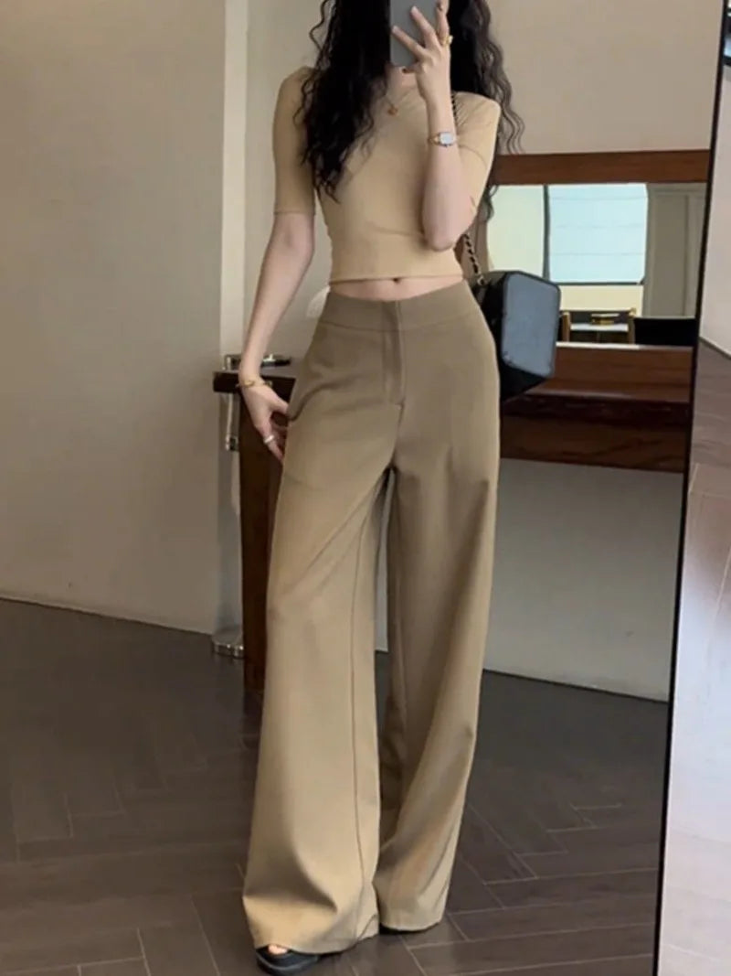 Old Money Trousers Women .High Waist Wide Leg Straight Pants, Spring Fall Tailored Drag Flare Trousers, Elegant Fluid Drap