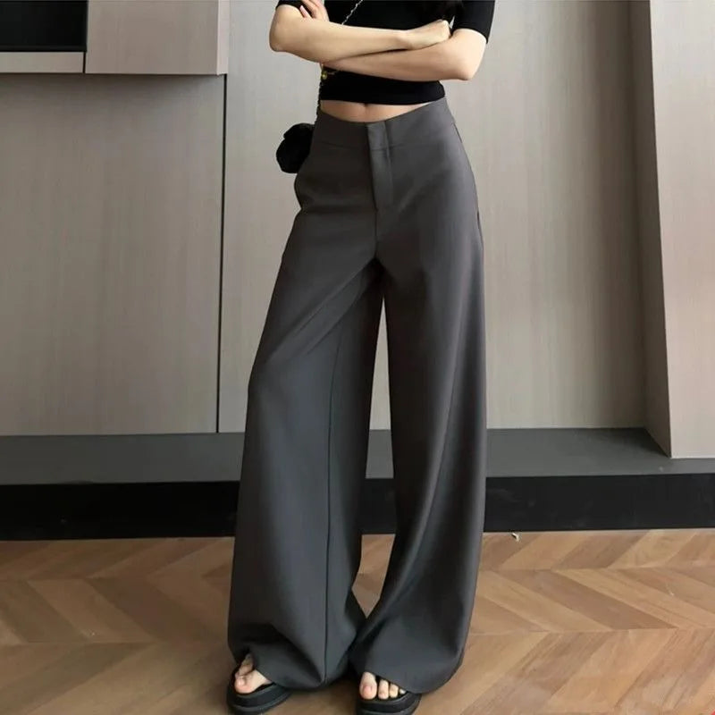 Old Money Trousers Women .High Waist Wide Leg Straight Pants, Spring Fall Tailored Drag Flare Trousers, Elegant Fluid Drap