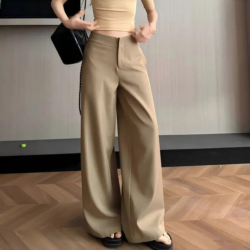 Old Money Trousers Women .High Waist Wide Leg Straight Pants, Spring Fall Tailored Drag Flare Trousers, Elegant Fluid Drap