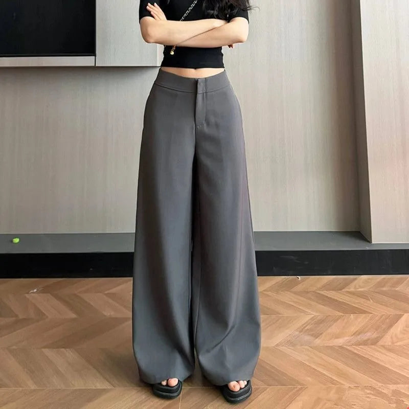 Old Money Trousers Women .High Waist Wide Leg Straight Pants, Spring Fall Tailored Drag Flare Trousers, Elegant Fluid Drap